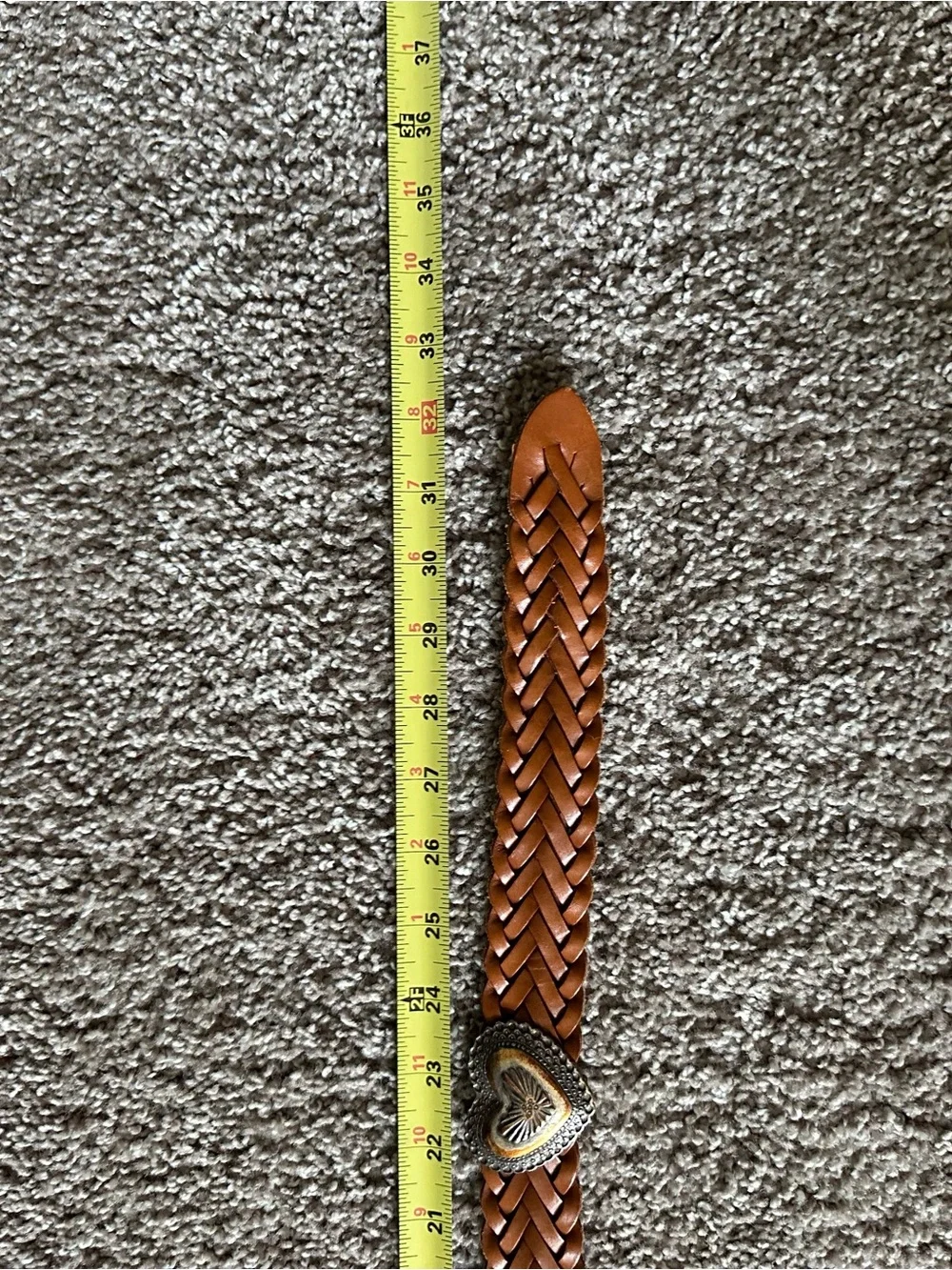 Brighton Braided Leather Belt with Heart Conchos in Chestnut Brown and Silver